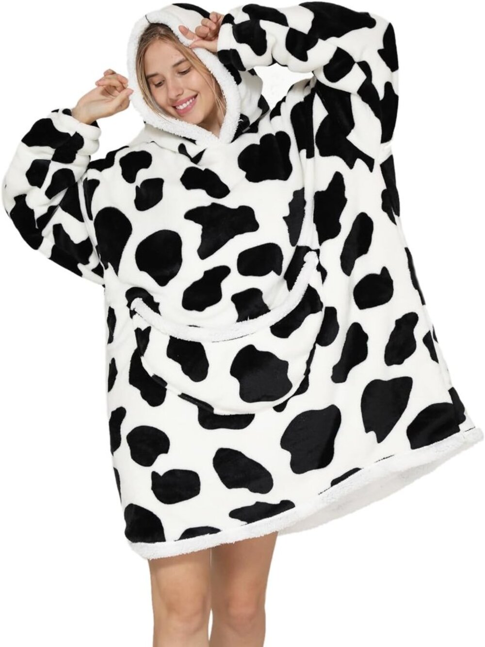 Wearable Blanket Hoodie for Adult Women Cow